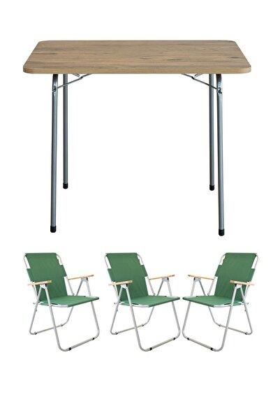 Bofigo 60x80 Çam Katlanır Masa + 3 Adet Katlanır Sandalye Kamp Seti Bahçe Bal...