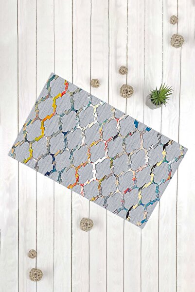 Evsebu Gray Floor Geometric Motif Non-Slip Base Mat