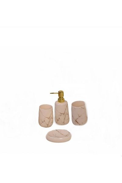 Ün-Ev 4-Piece Ceramic Bathroom Set Gold Gilded Marble Pattern 5024