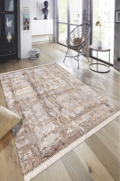 Modern home Modern Pastel Tonlarda Püskül Detaylı Dijital Baskı Antibakteriye...