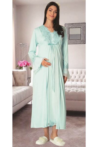 Carpediem La Rose Carpediem Women's Turquoise Blue Pregnant Maternity Nightgown and Dressing Gown Set