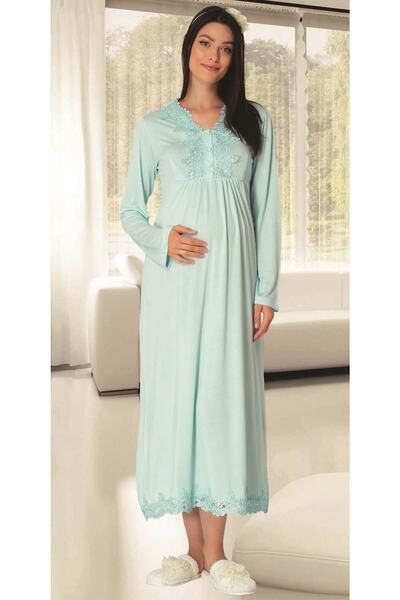 Carpediem La Rose Carpediem Women's Turquoise Blue Pregnant Maternity Nightgown and Dressing Gown Set