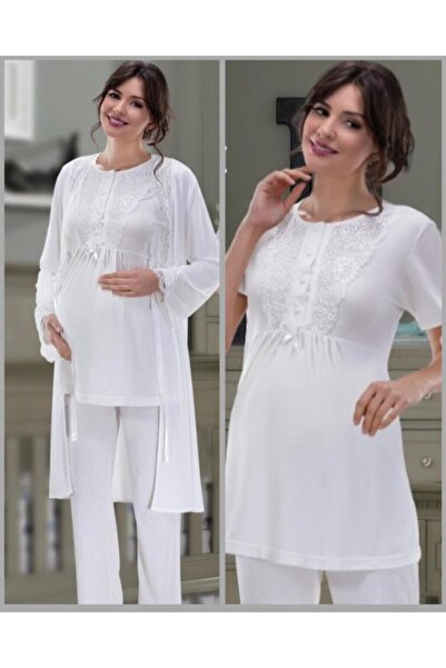 Nehir 2036 Hamile Lohusa 3lü Pijama Sabahlık Takım