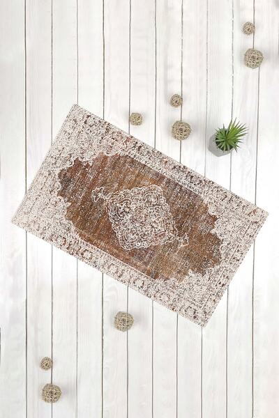 Evsebu Αντιολισθητικό χαλάκι με μοτίβο αντίκες καφέ κρέμα