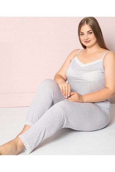 Pijamoni Σετ Πιτζάμες Plus Size, Λουράκι από σχοινί, Δαντελένια Λεπτομέρεια