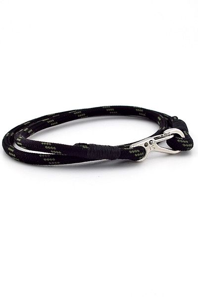 Solfera Black Paracord Khaki Striped Metal Hook Wrap Men's Bracelet M011c