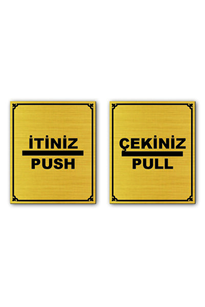Push Pull Door Warning - 2 Pcs Directional Sign Gold 10 Cm X 12 Cm Rezopal Sign