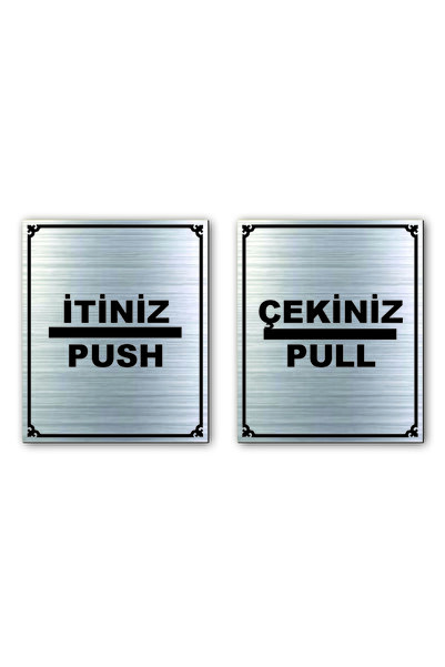 Push and Pull Door Warning - 2 Orientation Plates Silver 10 Cm X 12 Cm Resopal Plate