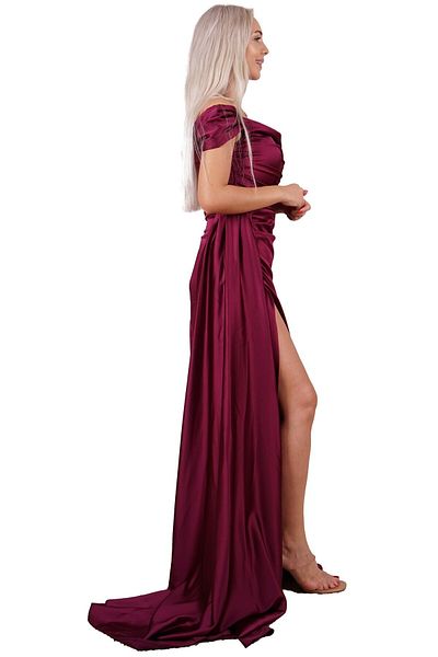 SpringStore Rochie de seară din satin cu umăr de prune