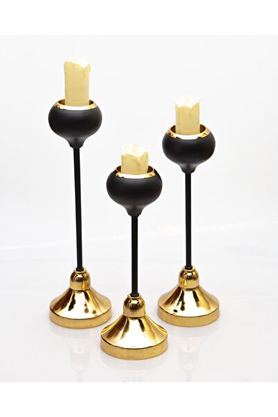 mba decor metal bending art 3 Lü Armut Siyah Gold Paslanmaz Şamdan Mumluk Ev ...