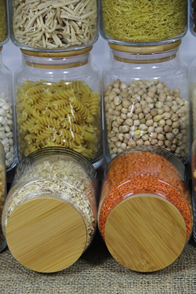İLİVA 12 Adet 800 Ml Bambu Kapaklı Vakumlu Cam Kavanoz Saklama Kabı Seti, Baharat Takımı