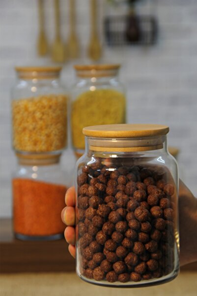 İLİVA 12 Adet 800 Ml Bambu Kapaklı Vakumlu Cam Kavanoz Saklama Kabı Seti, Baharat Takımı