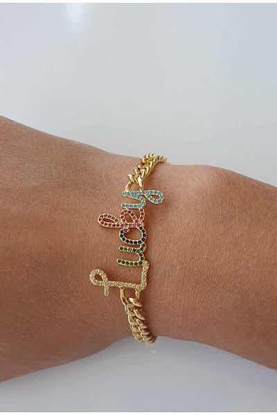 Eva Takı Scritto Lucky Luck Written Gold Bracelet