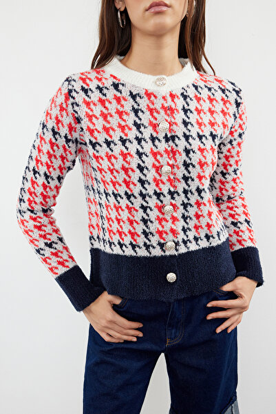 Trendyol Collection Patterned Ecru Knitwear Cardigan - Boucle Yarn, Jacket Look Twoaw24Hi00277