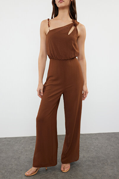 Trendyol Collection Hnědá tkaná kombinéza na jedno rameno Maxi TWOSS23TU00190