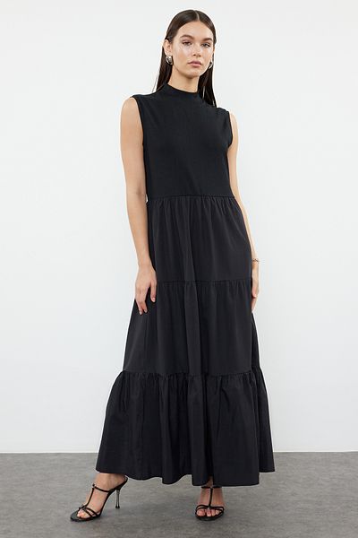 Trendyol Modest Poplin Cotton Black Knitted Sleeveless Dress - TCTSS24EB00268