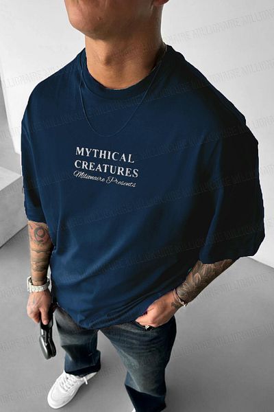 Teenage Millionaire Férfi Mythical Pegasus nyomott sötétkék legénynyakú, túlméretezett alkalmi póló