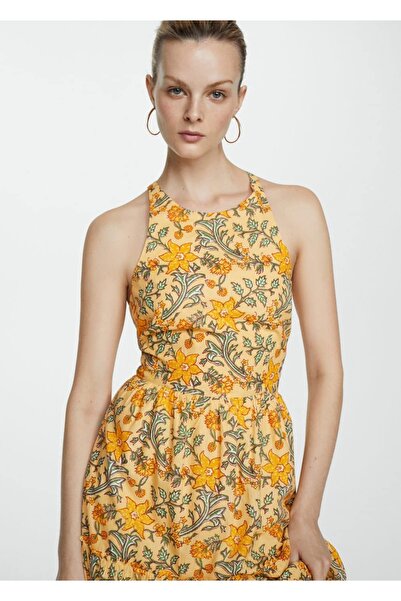 MANGO Woman Desenli fiyonklu elbise