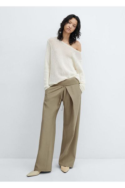 MANGO Woman Wideleg Pants with Cuffed Waistband