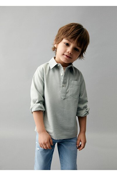 MANGO Baby Βαμβακερό πουκάμισο - Σχέδιο τσέπης και μανίκι