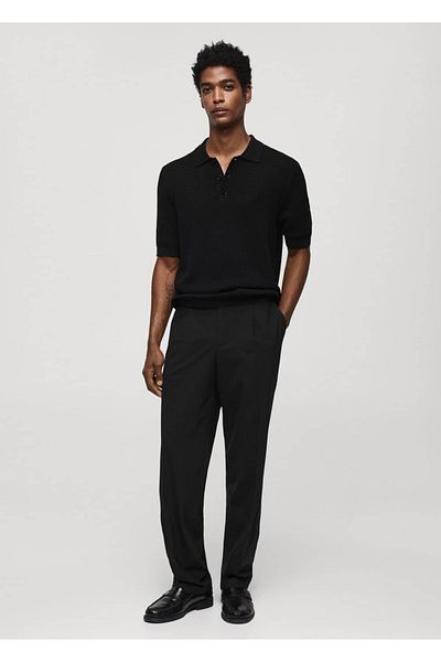 MANGO Man Perforiertes Strick-Polo-T-Shirt
