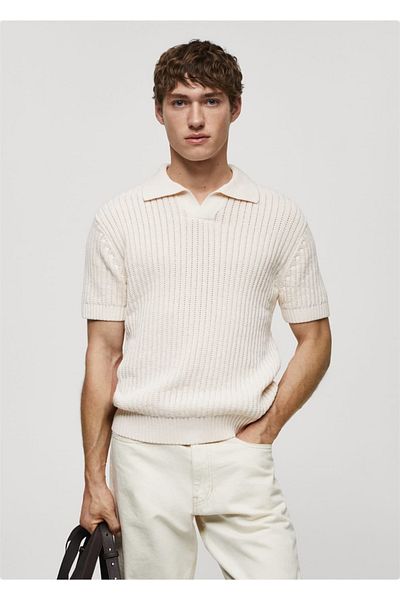 MANGO Man Openwork Cotton Knitwear Polo Shirt