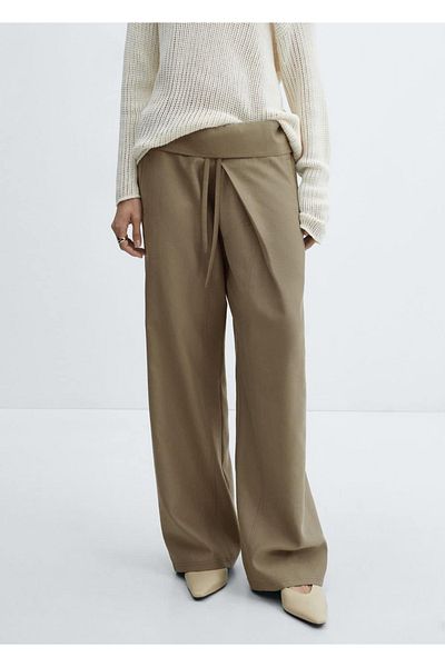 MANGO Woman Wideleg Pants with Cuffed Waistband