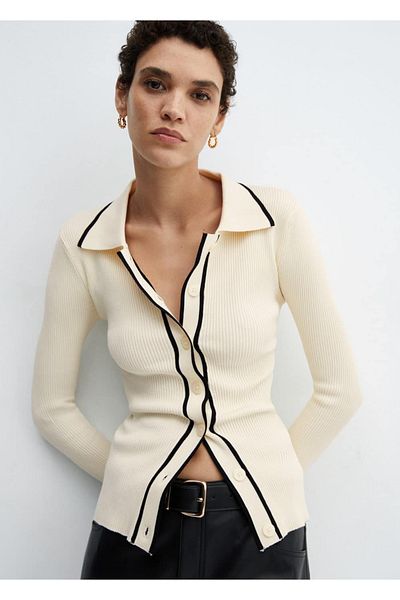 MANGO Woman Contrast Decorated Cardigan