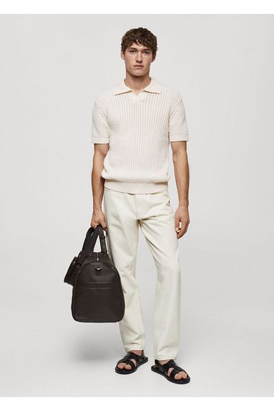 MANGO Man Openwork Cotton Knitwear Polo Shirt