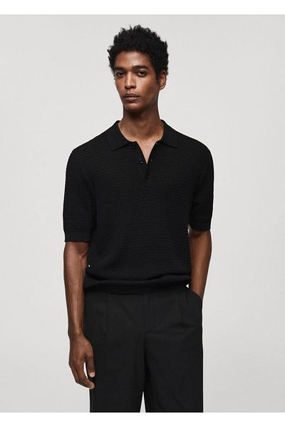 MANGO Man Perforiertes Strick-Polo-T-Shirt
