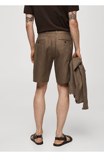 MANGO Man Dar kesim %100 keten bermuda şort