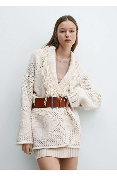 MANGO Woman Fringed Knitted Cardigan