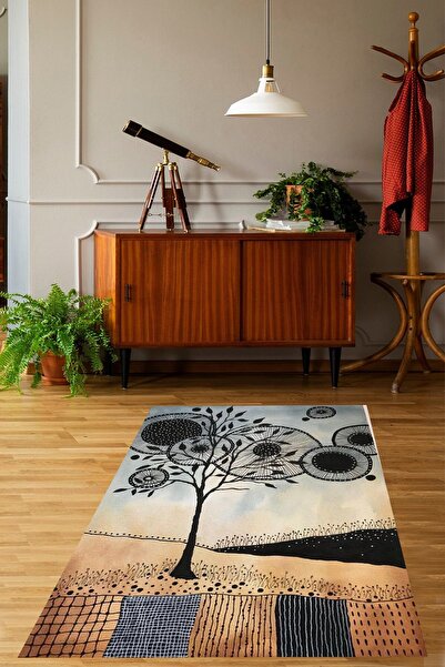 on the clouds Bohem İskandinav Ağaç Geometrik Şekilli Yıkanabilir Kaymaz Taba...