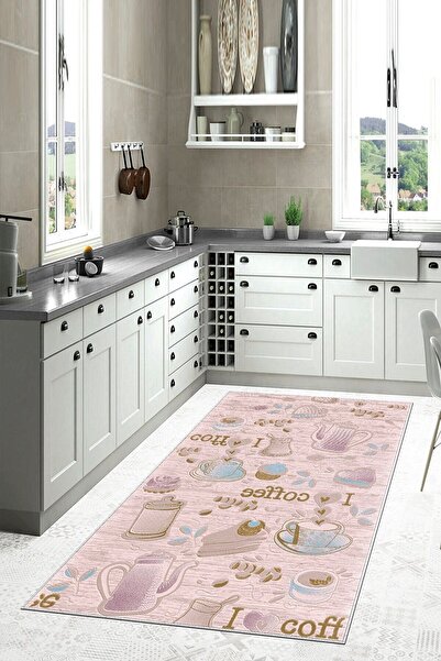 on the clouds Coffee Desenli Pembe Yıkanabilir Kaymaz Taban Leke Tutmaz Mutfa...