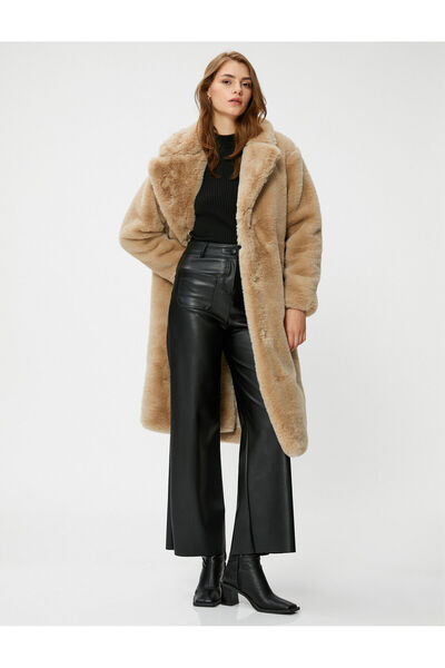 Koton Uzun Peluş Mont Cepli Çıtçıtlı