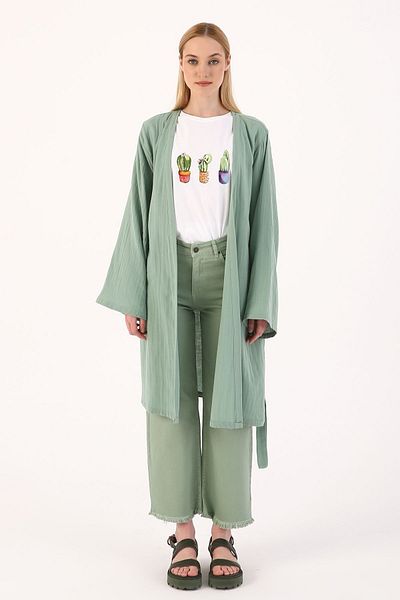 ALLDAY Green Cotton Belted Kimono