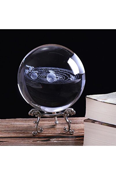 hediyesahibi Dekoratif Metal Ayaklı Güneş Sistemi 3d Cam Küre