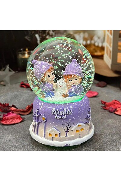hediyesahibi Winter Love Temalı Orta Boy Işıklı Müzikli Kar Küresi