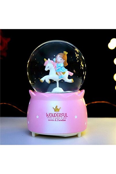 hediyesahibi Unicorn Üzerinde Prenses Işıklı Müzikli Püskürtmeli Büyük Boy Ka...