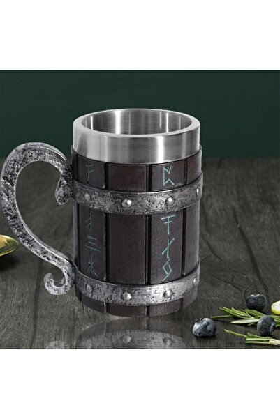 hediyesahibi İskandinav Viking Tasarımlı Kupa 3d Oyma Paslanmaz Çelik Kupa