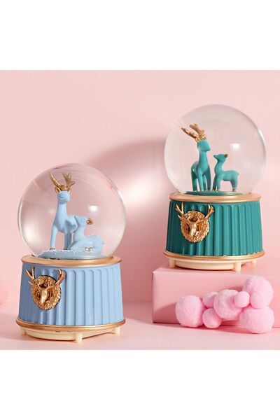hediyesahibi Yeşil-geyikli Orta Boy Işıklı Müzikli Kar Küresi Ve Lotus Çiçeği Kolye