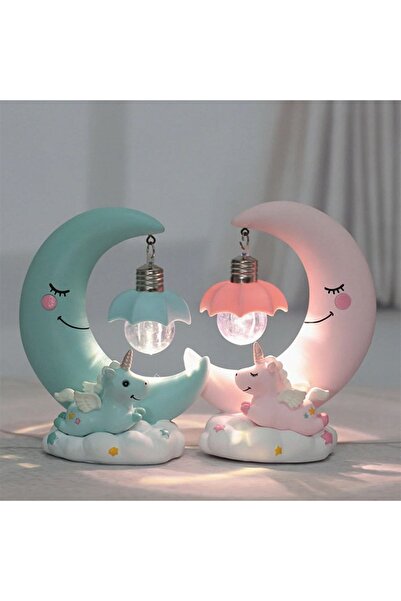 hediyesahibi Dekoratif Ay Dede Ve Minik Unicorn Temalı Masa Lambası Ve Biblo-...
