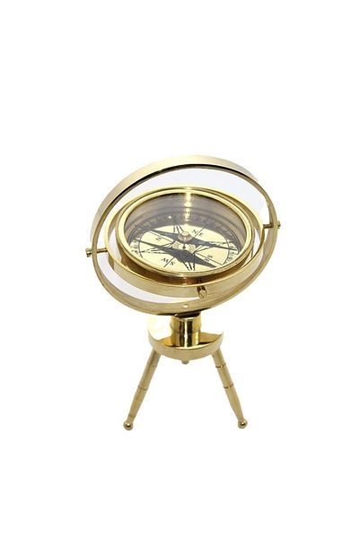 Hediye Sahibi Nautical Table Top Brass Compass with Stand 16*9 Cm