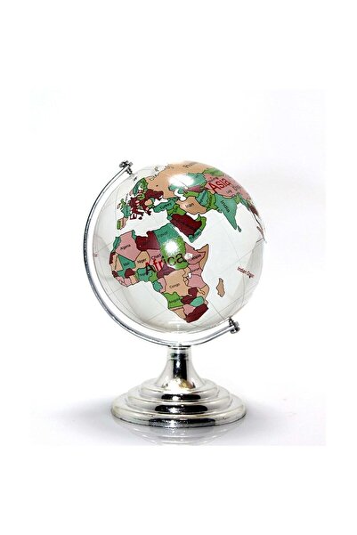 hediyesahibi Dekoratif Renkli Dünya Haritalı Cam Küre 11,5 Cm