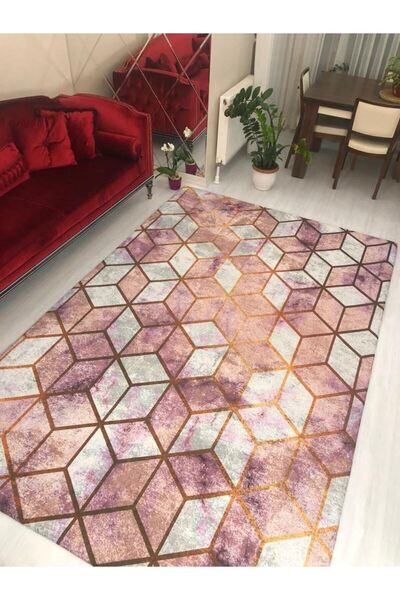 Madame Clean Home Ροζ Πυραμίδα Μοντέλο Μεταξωτό Βελούδινο Ελαστικό Κάλυμμα Χαλιού