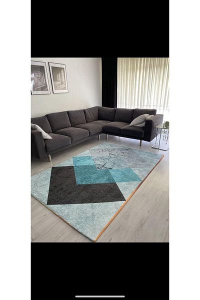 Madame Clean Home Ελαστικό κάλυμμα χαλιού Turquoise Pyramid Model Silk Velvet