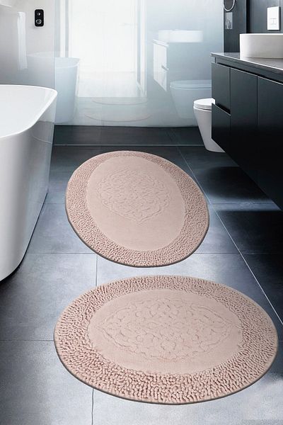 İva Home Collections Σετ 2 βαμβακερών καθισμάτων τουαλέτας Tiffany Oval Σετ χαλάκι μπάνιου σε σκόνη