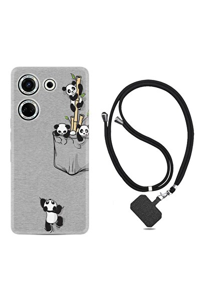 TECNO Camon 20 Pro Kılıf Desenli İpli Boyun Askılı Silikon Pandalar 1798