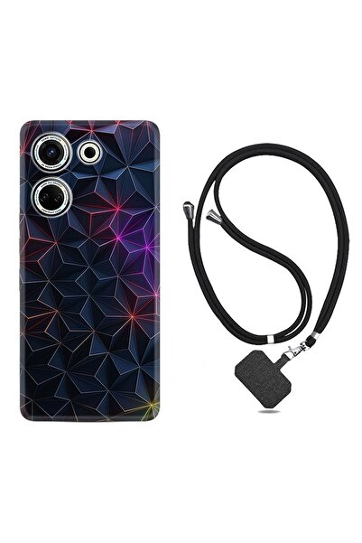 TECNO Camon 20 Pro Kılıf Desenli İpli Boyun Askılı Silikon Renkli Prizmalar 1783