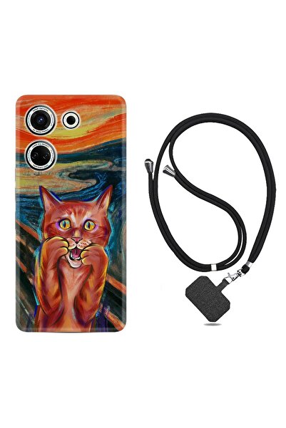 TECNO Camon 20 Pro Kılıf Desenli İpli Boyun Askılı Silikon Tablo Cat 1788